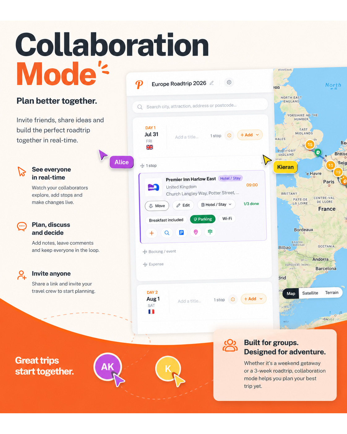 Collaboration Mode, plan better together: see everyone in real-time, plan and discuss, invite anyone