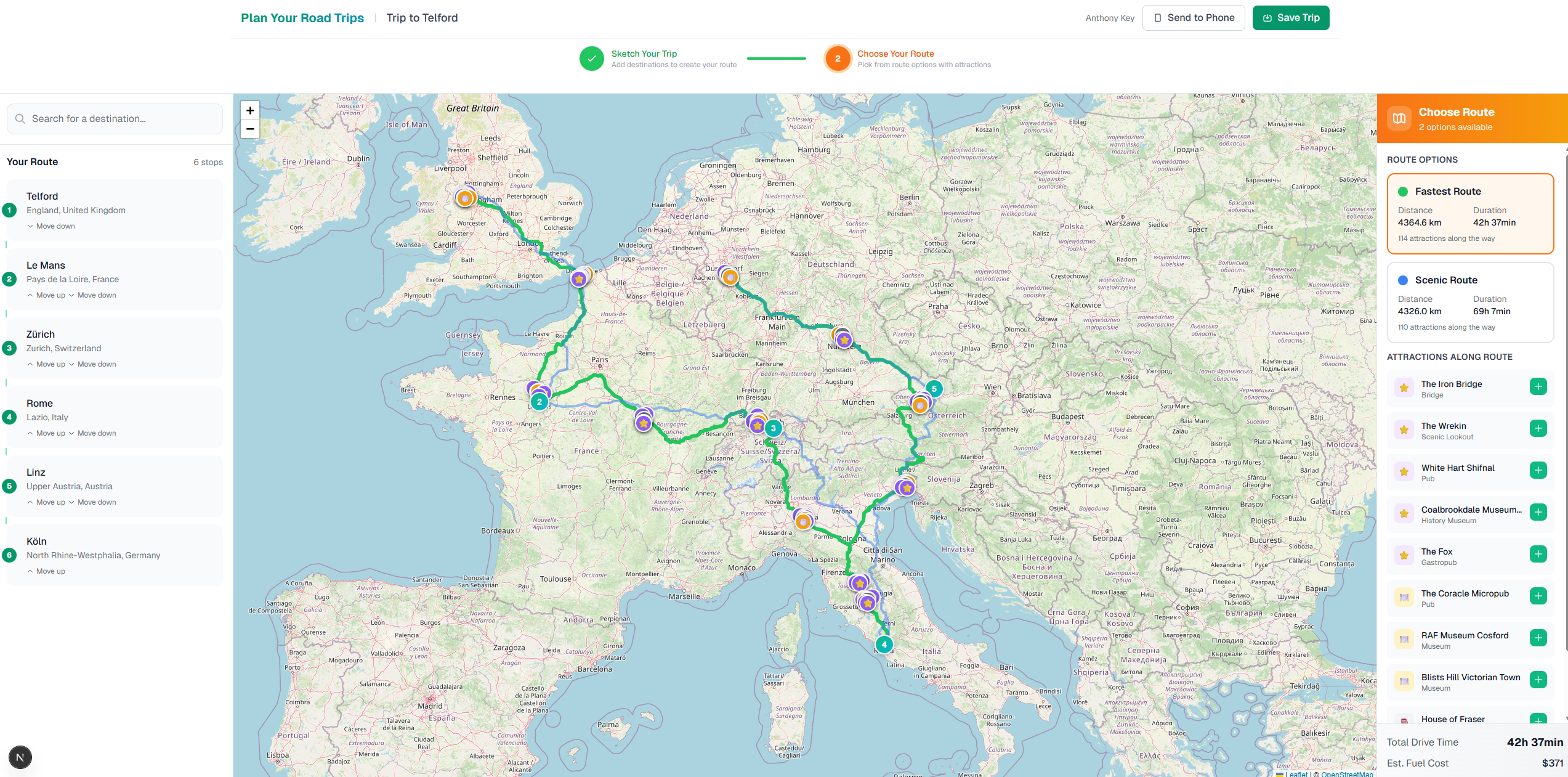 Generate Your Road Trip Route - Road Trip Planner Screenshot