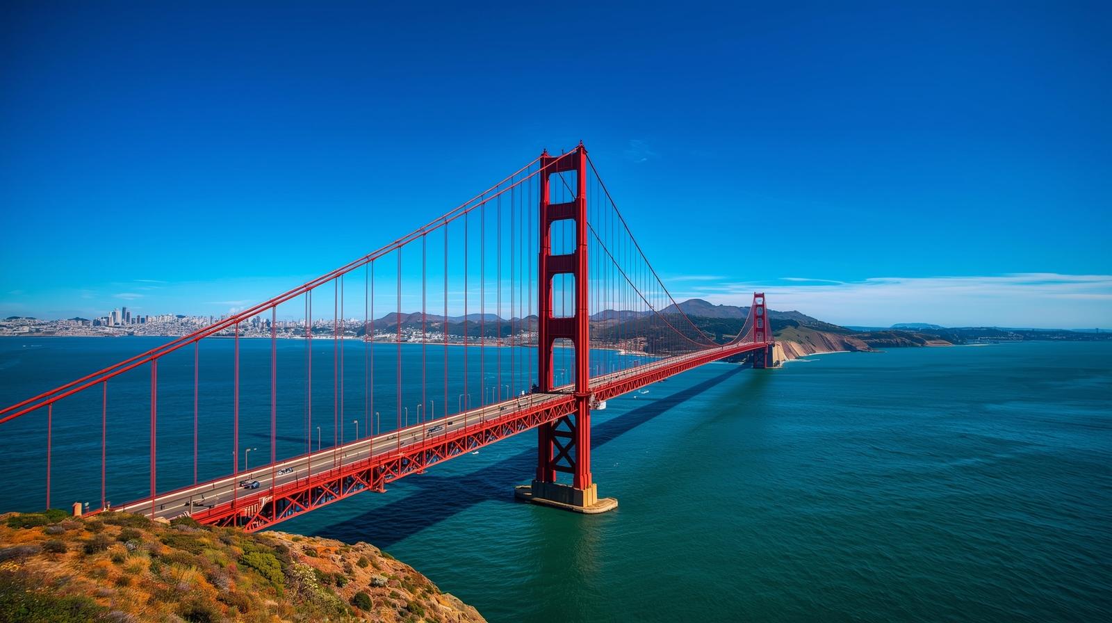 San Francisco Golden Gate Bridge with blue water