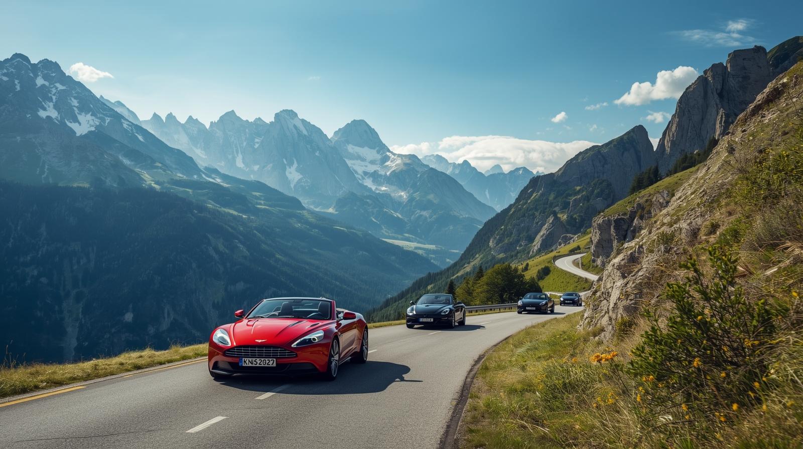 Scenic road trip through the Swiss Alps with winding mountain roads
